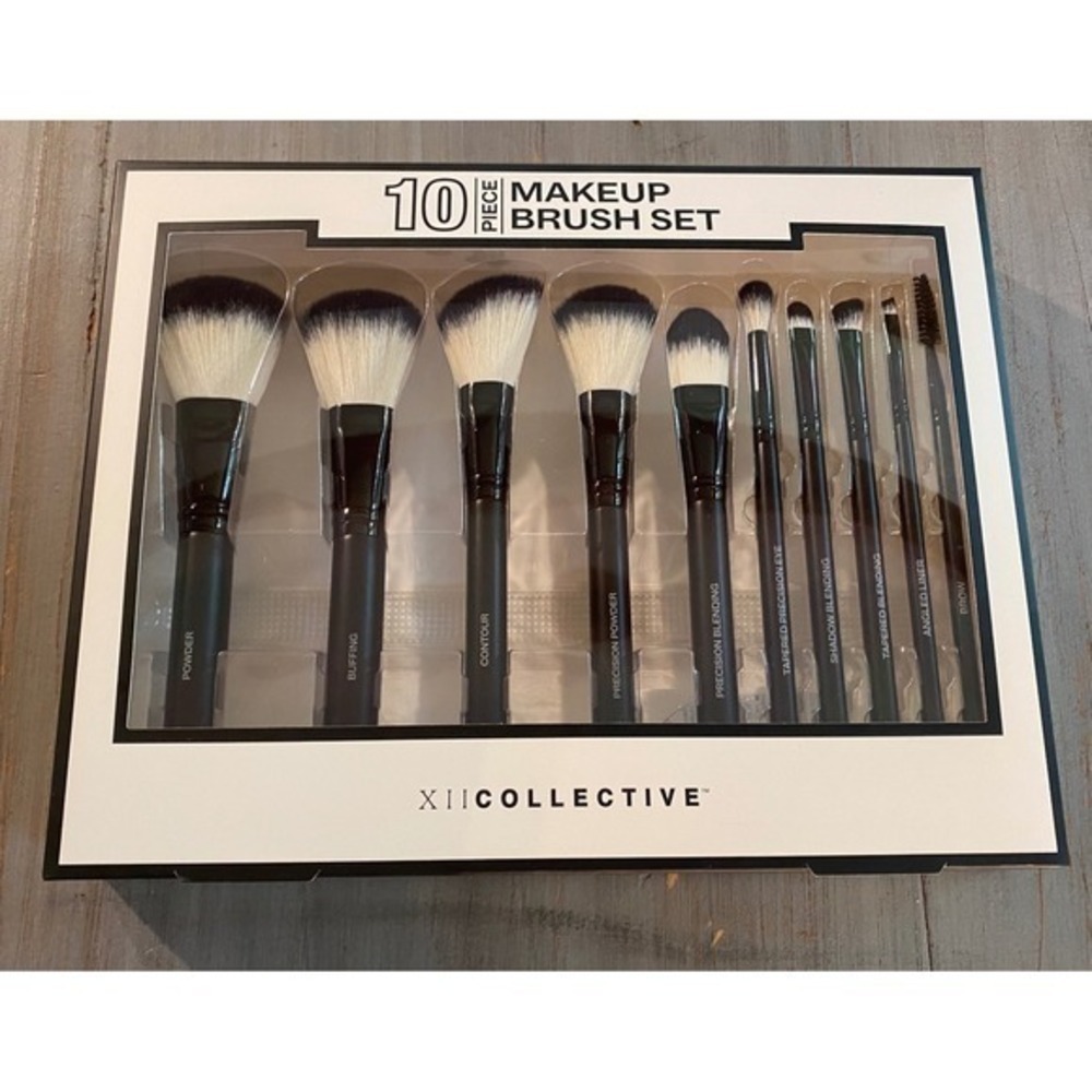 XII Collective 10 Piece Makeup Brush Set Black Professional Face Eye Tools